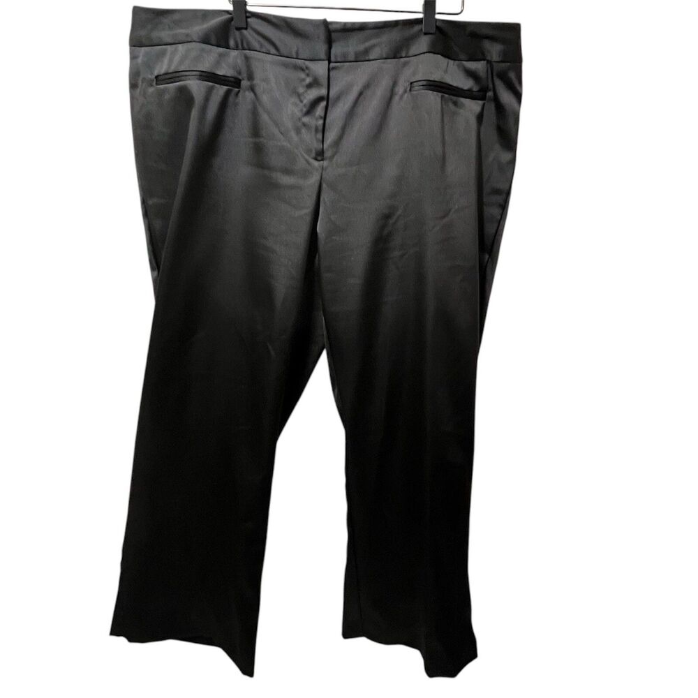 Avenue Stretch Black Shiny Dress Pants 18 Plus Size Faux Pocket Straight Trouser